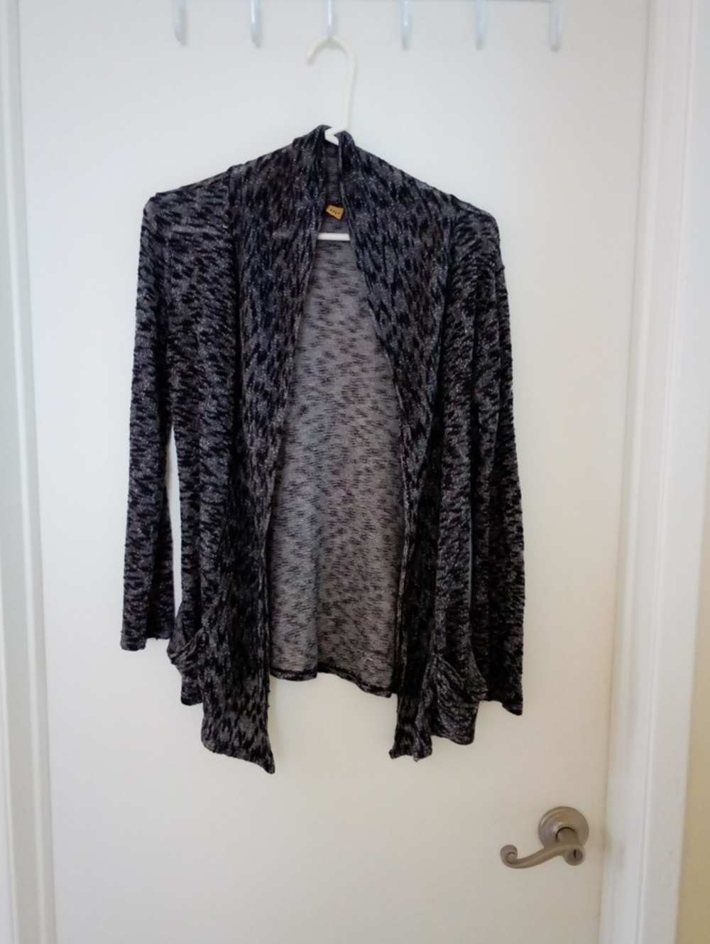 Women's Open-Front Marled Cardigan in Black and Gray